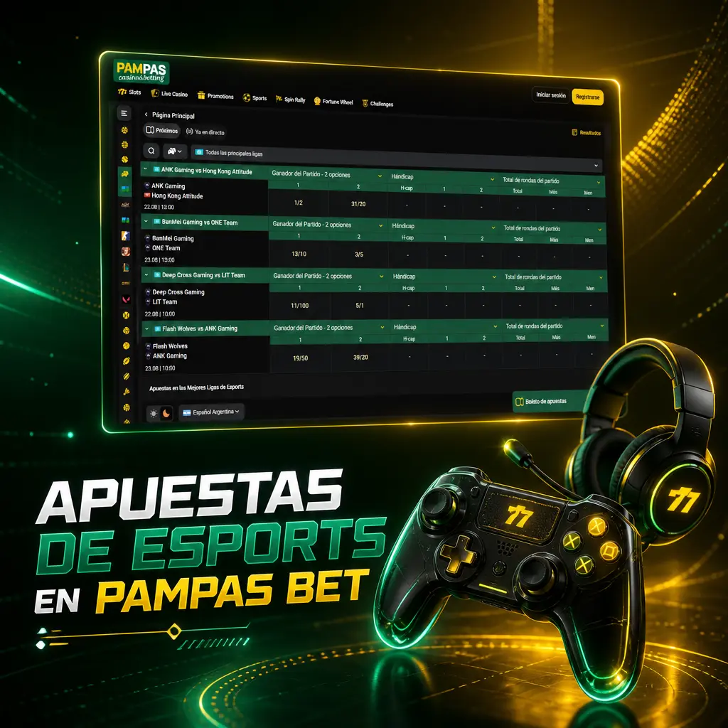 Apuestas de esports en Pampas bet: mercados para CS2, League of Legends, Dota 2, Valorant y EA Sports FC.