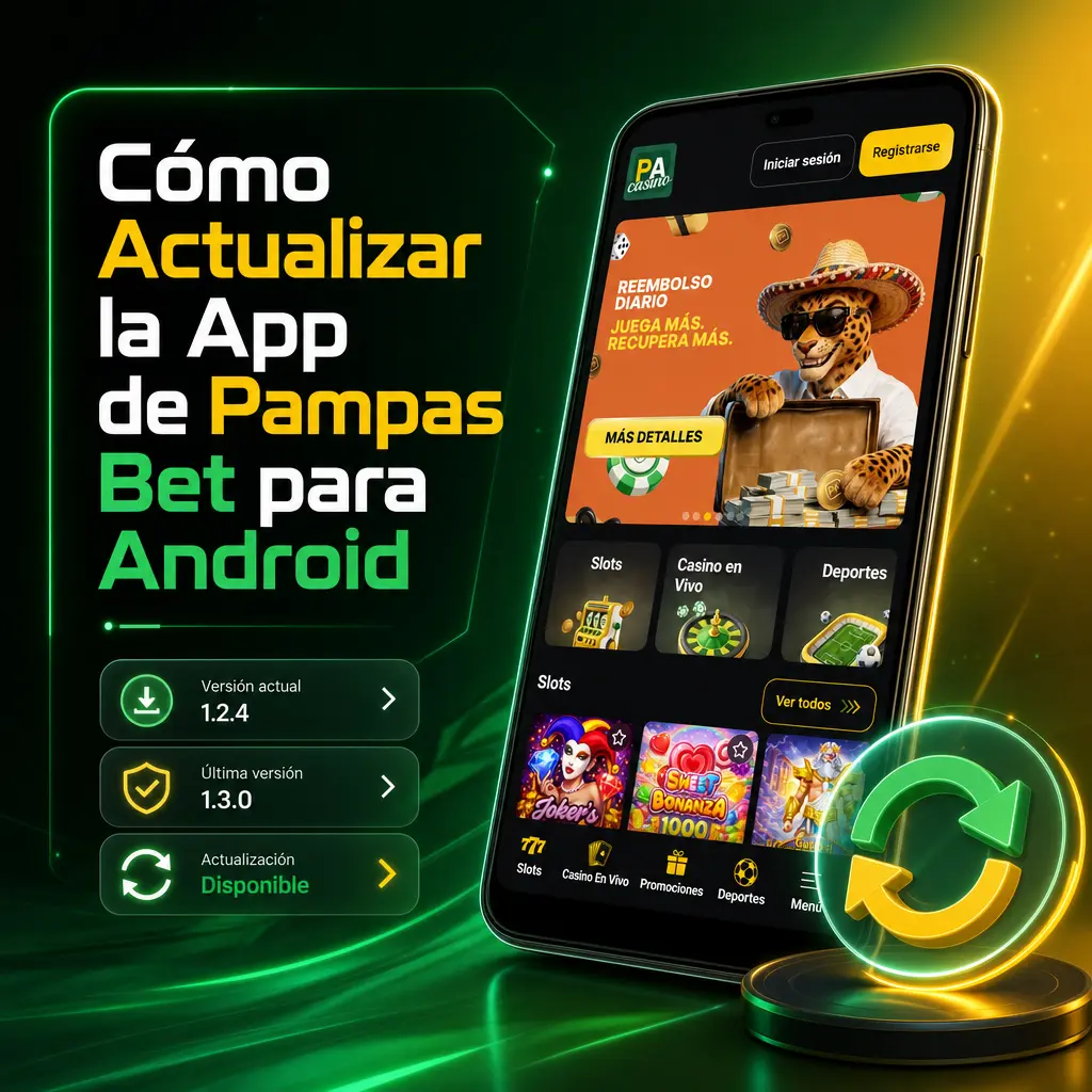 Pasos para actualizar la app de Pampas Bet en Android: descargar el APK 2026, instalar y confirmar el acceso a la cuenta.