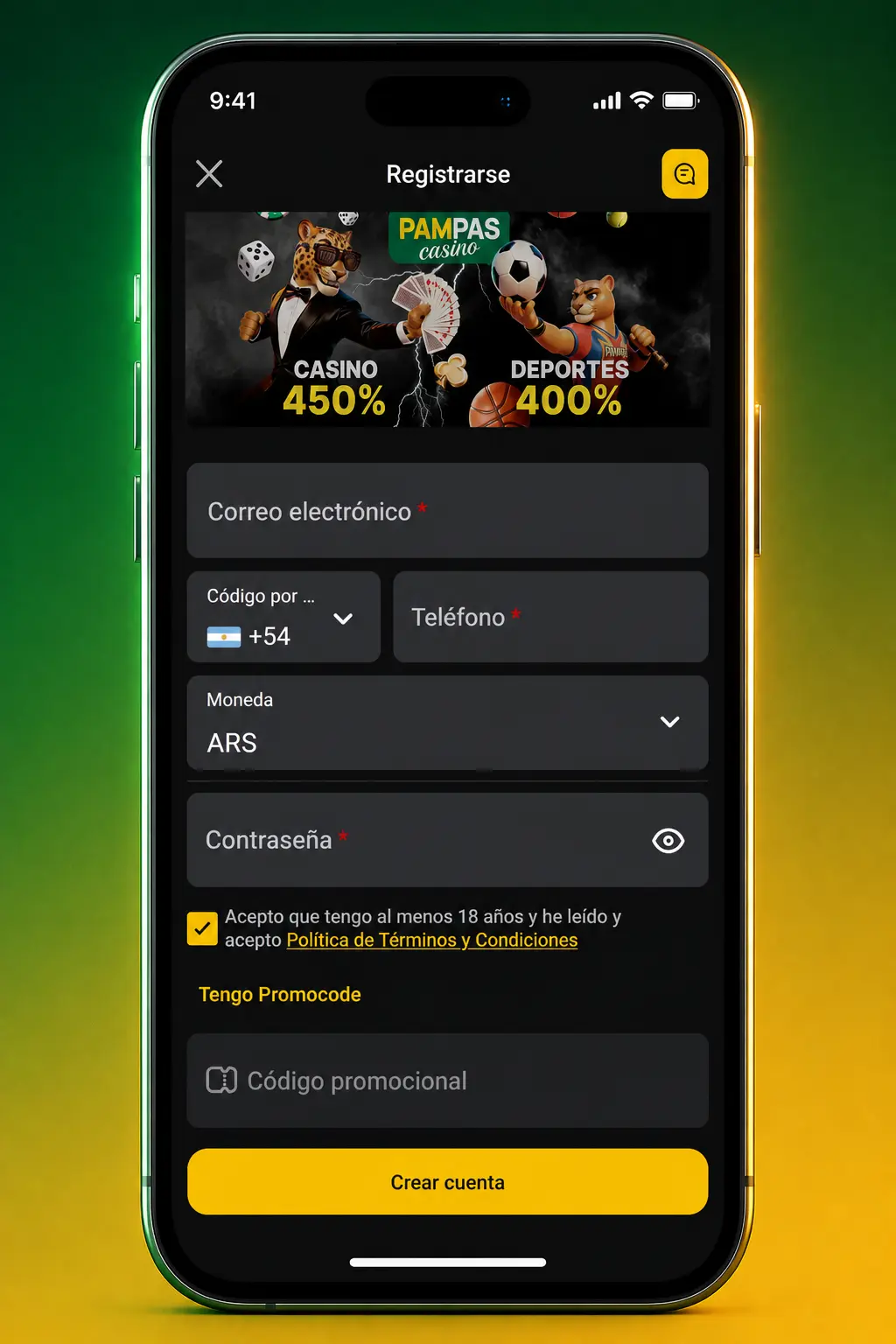 Pasos para crear una cuenta en Pampas Bet: registro rápido con datos personales, clave segura y código de verificación