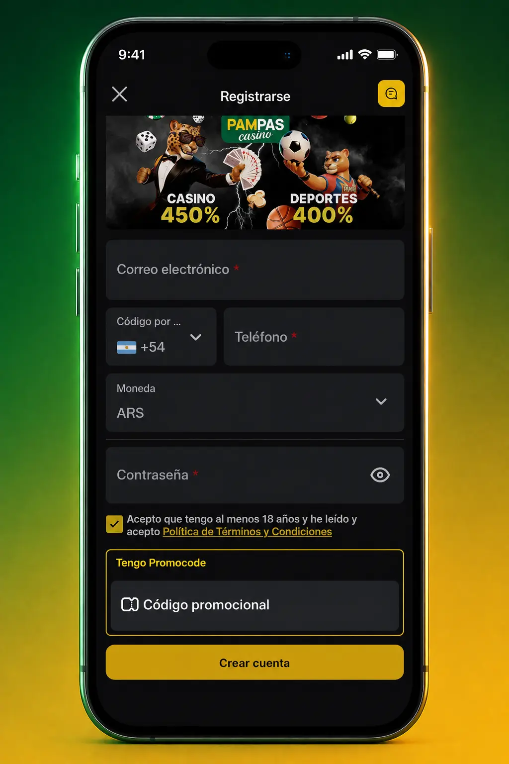 Pasos para crear una cuenta en Pampas Bet: registro rápido, datos personales, clave segura y verificación por código.