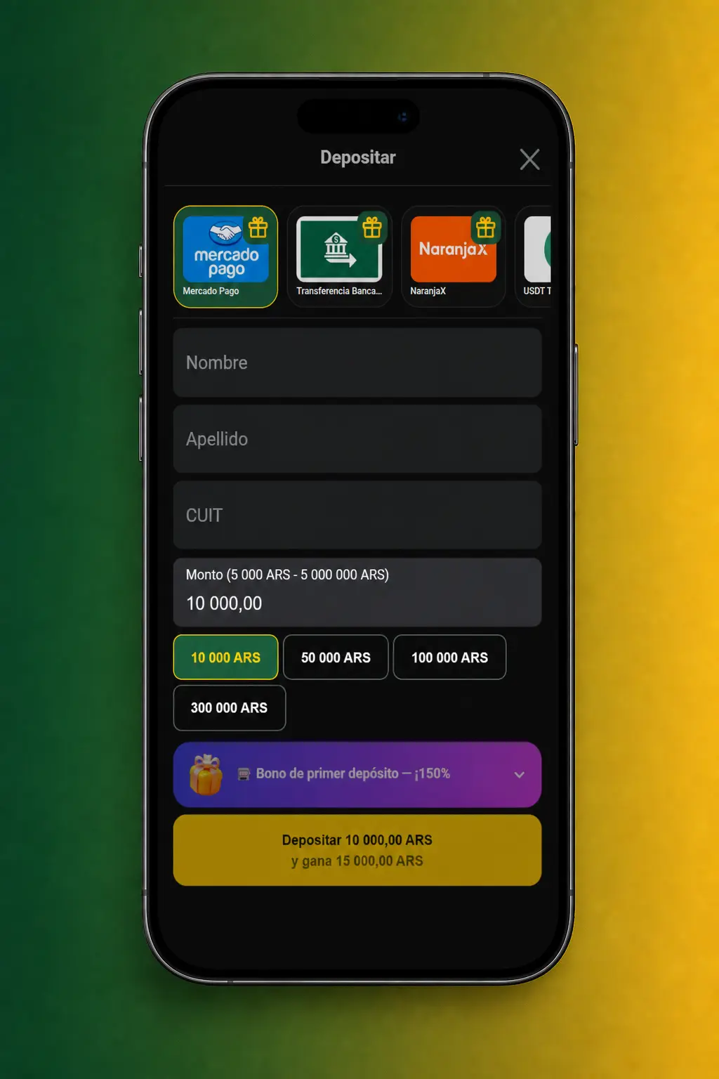 Pasos para depositar en Pampas Bet desde Argentina usando Mercado Pago, transferencia bancaria, NaranjaX o USDT.
