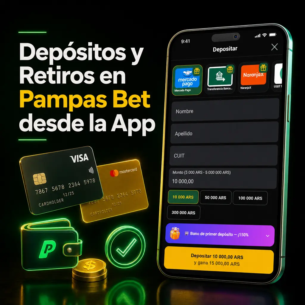 Guía para depositar y retirar dinero en Pampas Bet desde la app móvil de forma segura y rápida.