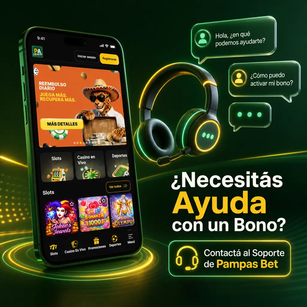 Soporte de Pampas Bet disponible 24/7 para consultas sobre bonos: chat en vivo, WhatsApp, formulario y preguntas frecuentes.